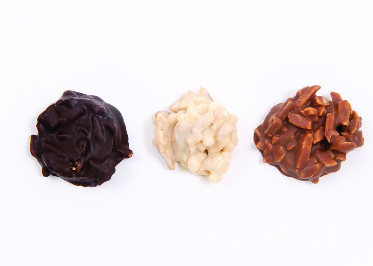 Trio de rochers chocolat noir blanc lait sans sucre - Maison Lavoisier